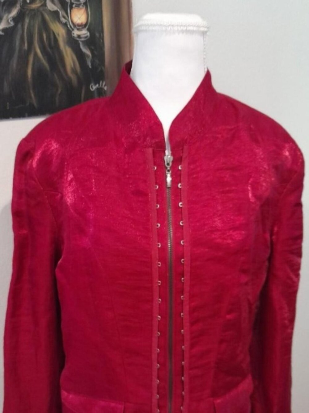 Chico's Cherry Pearlescent Zip Up Jacket